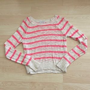 Delia’s white and neon pink striped knit sweater